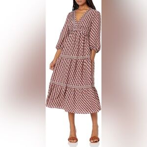 Max Studio Tiered Blouson Sleeve Maxi Dress - Multi Colored Geometric Print